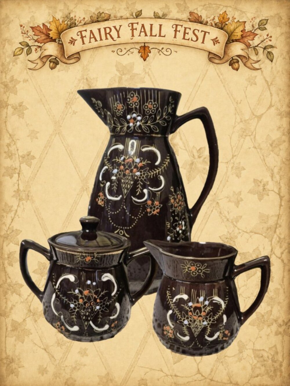 Olden Heights 🏔️🧚‍♂️ Vintage Japan 1970s Ceramic Tea Set Teapot Creamer Sugar